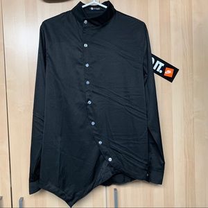 Curved Black Button Down Shirt